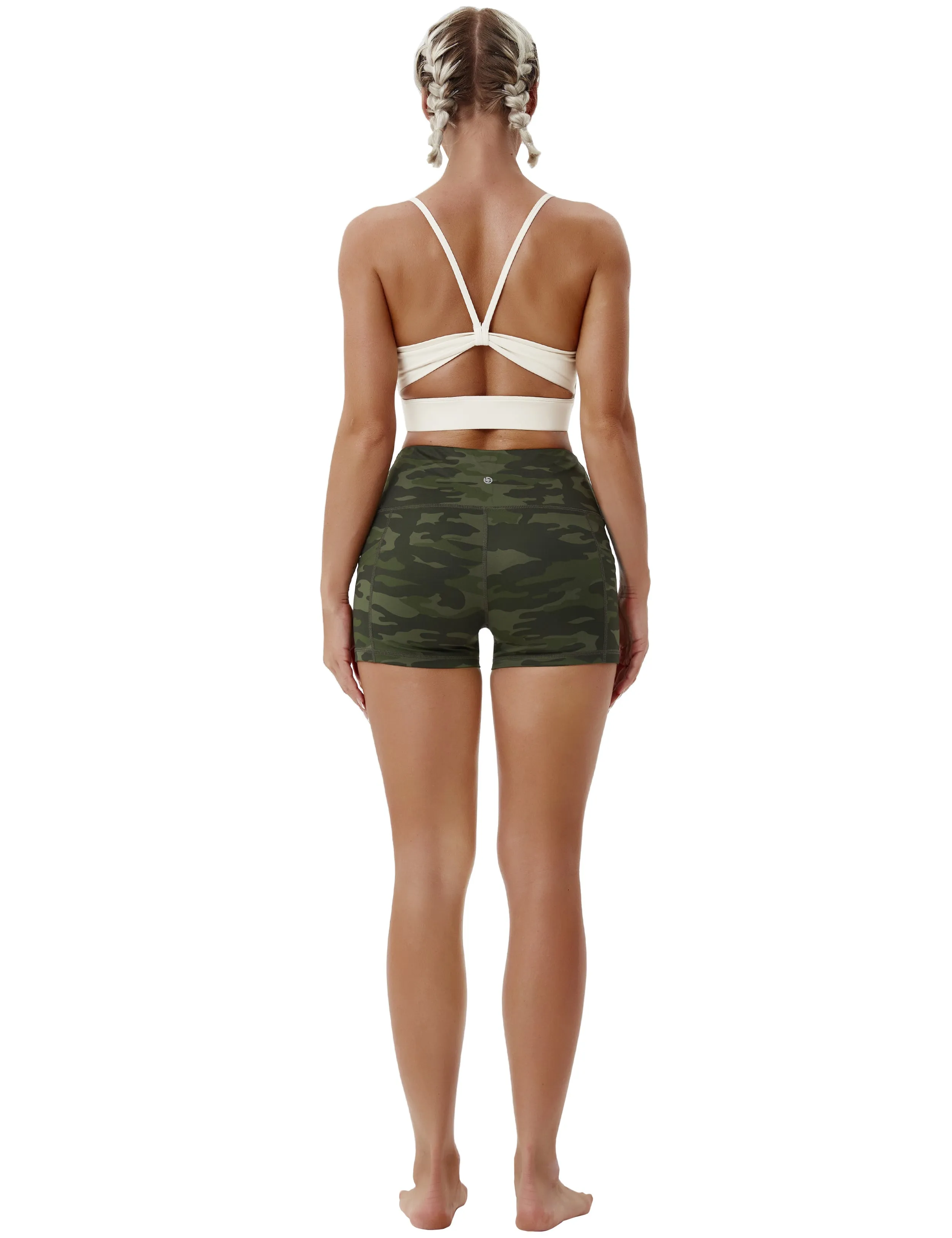 2.5" Printed Side Pockets Biking Shorts green camo_Biking