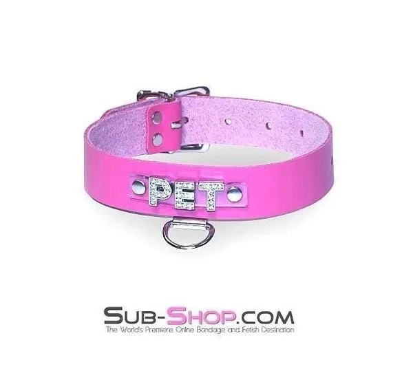 6845A      Hot Pink PET Rhinestone Leather Collar