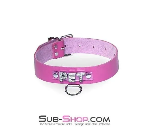 6845A      Hot Pink PET Rhinestone Leather Collar