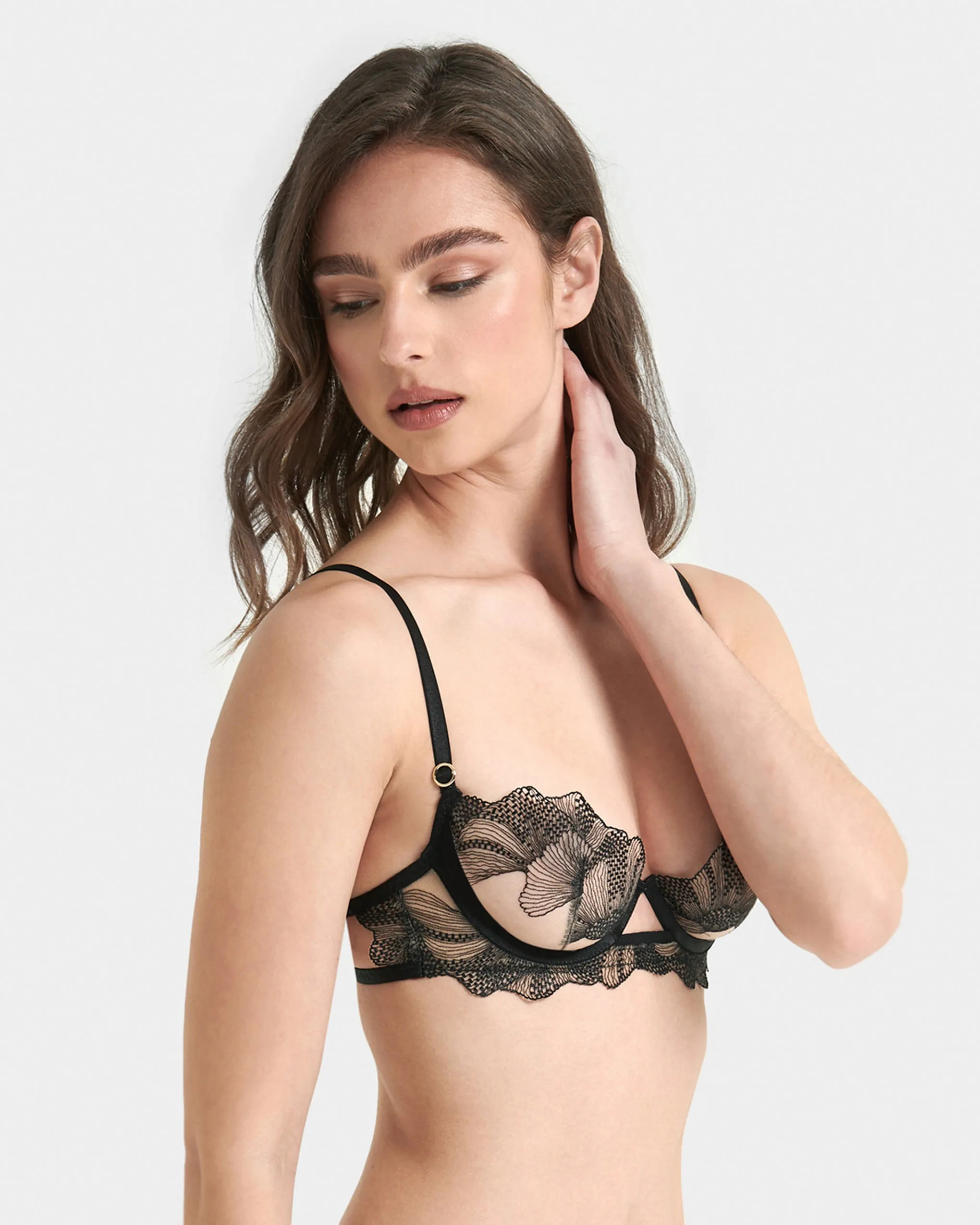 Adeline Embroidered Sheer Bra Black