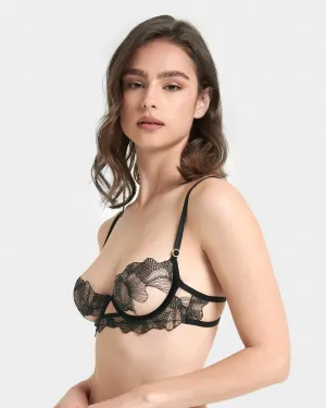 Adeline Embroidered Sheer Bra Black