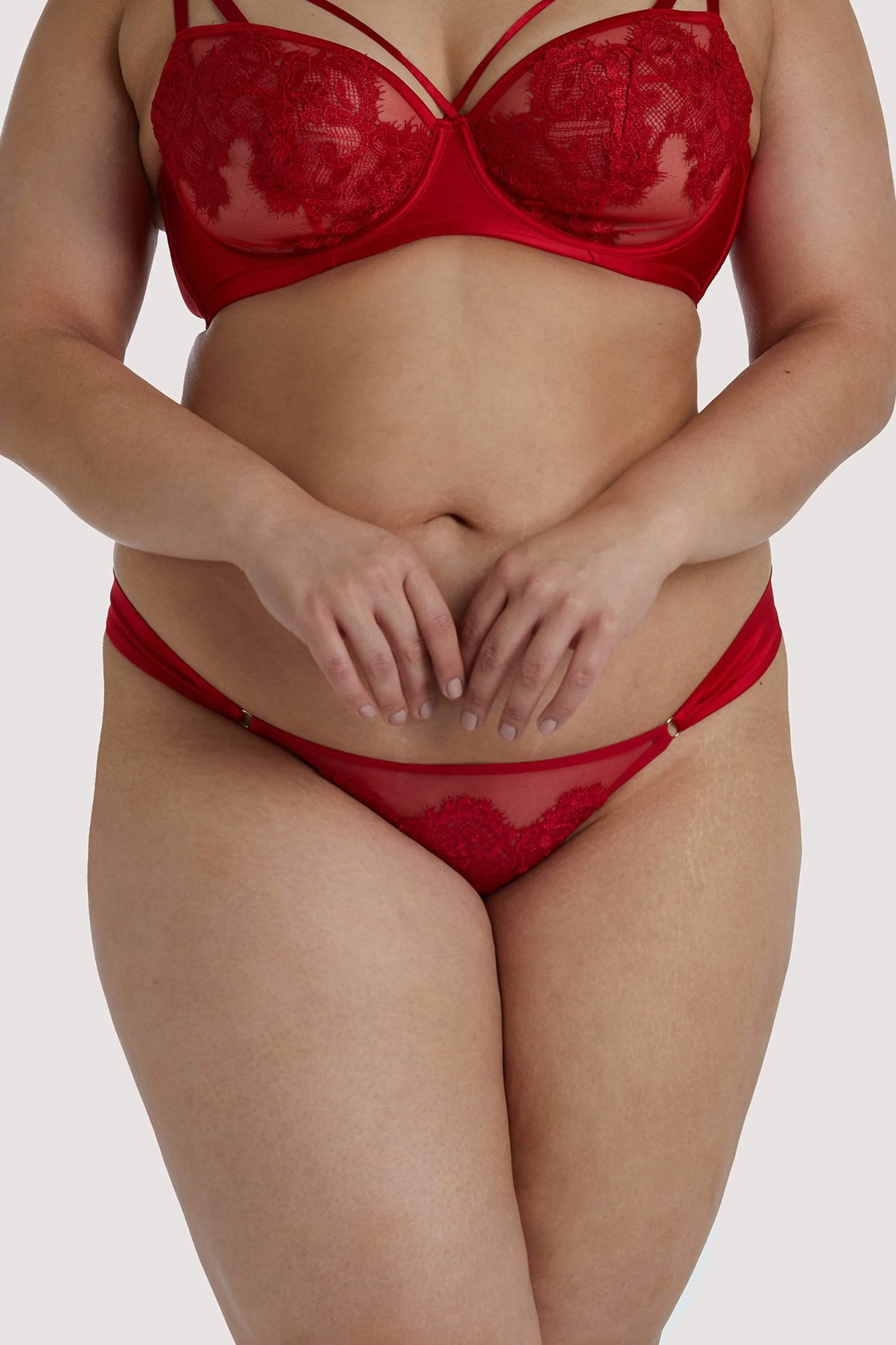 Anneliese Red Satin Net and Lace Brazilian Brief