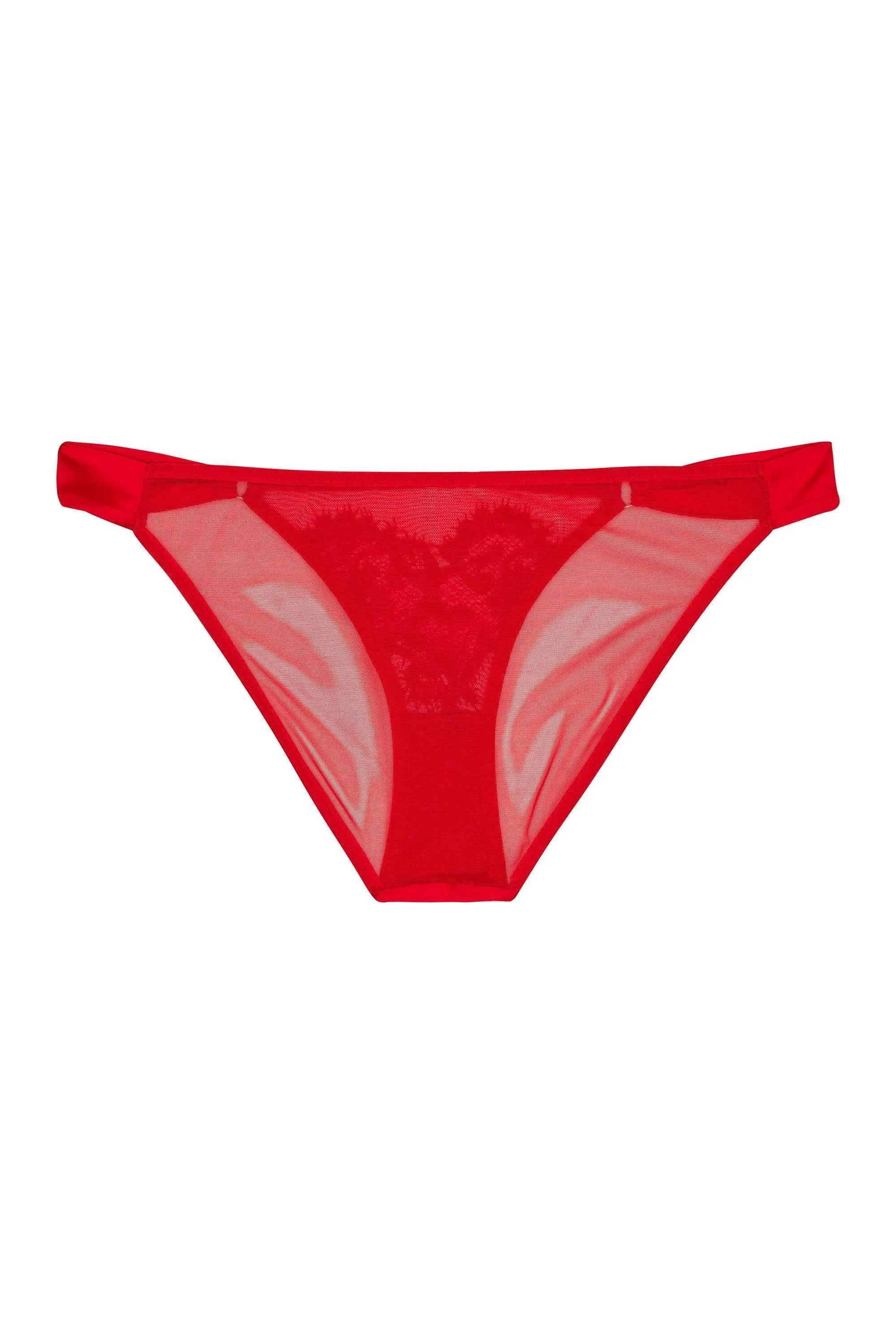 Anneliese Red Satin Net and Lace Brazilian Brief