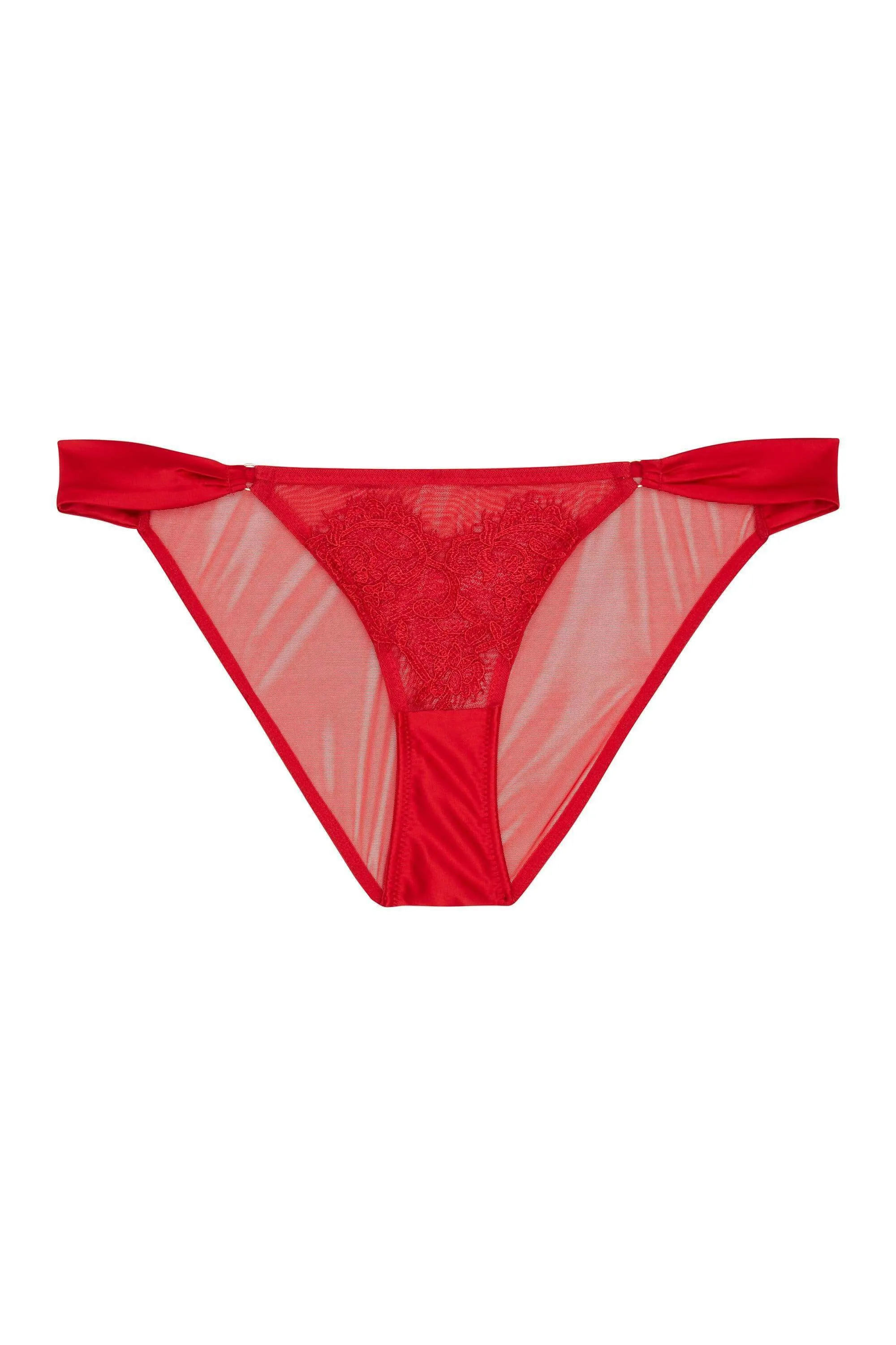 Anneliese Red Satin Net and Lace Brazilian Brief