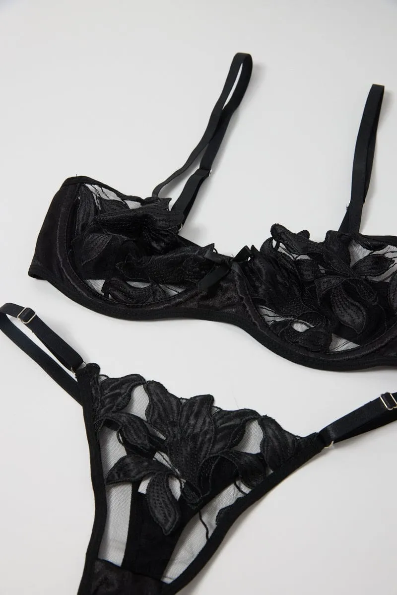 Black Embroidery Lingerie Set