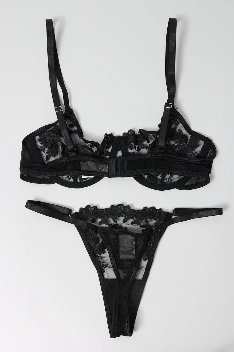 Black Embroidery Lingerie Set