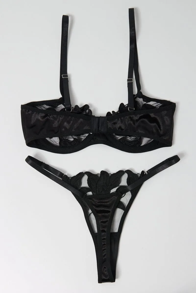 Black Embroidery Lingerie Set