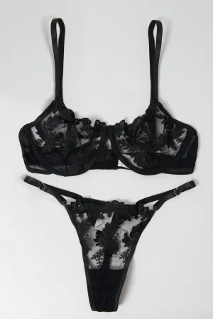 Black Embroidery Lingerie Set