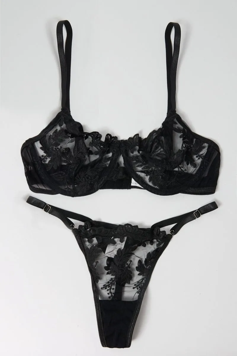 Black Embroidery Lingerie Set