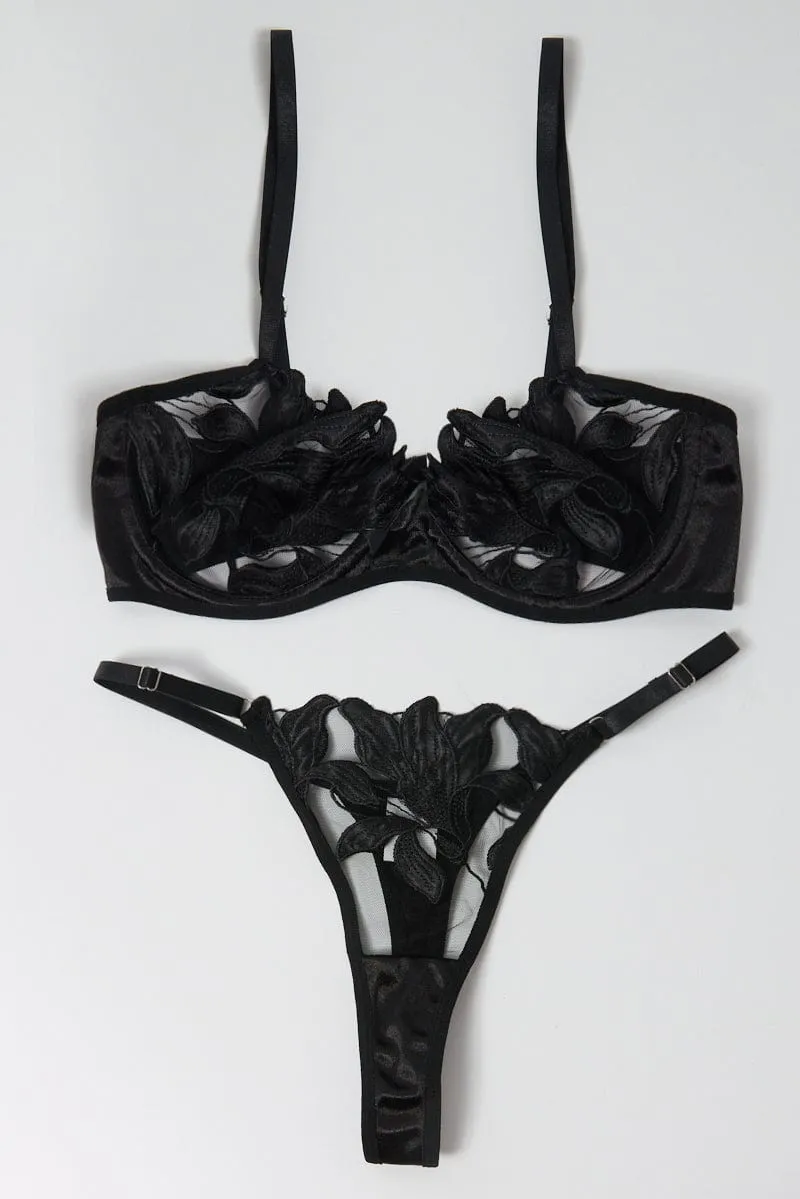 Black Embroidery Lingerie Set