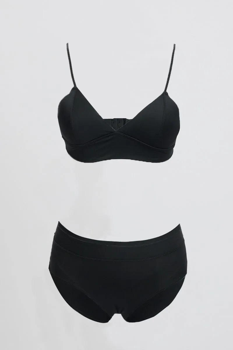 Black Triangle Bra and Briefs Lingerie Set