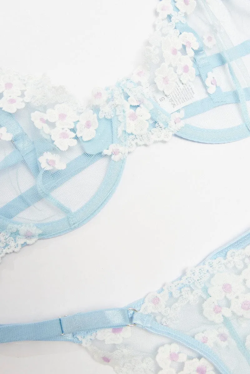 Blue Embroidery Lingerie Set