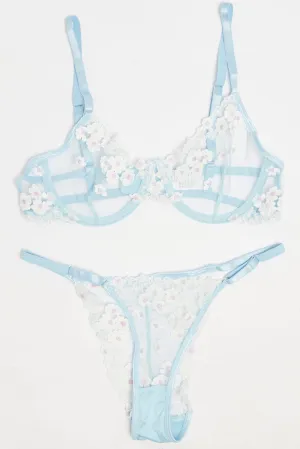 Blue Embroidery Lingerie Set