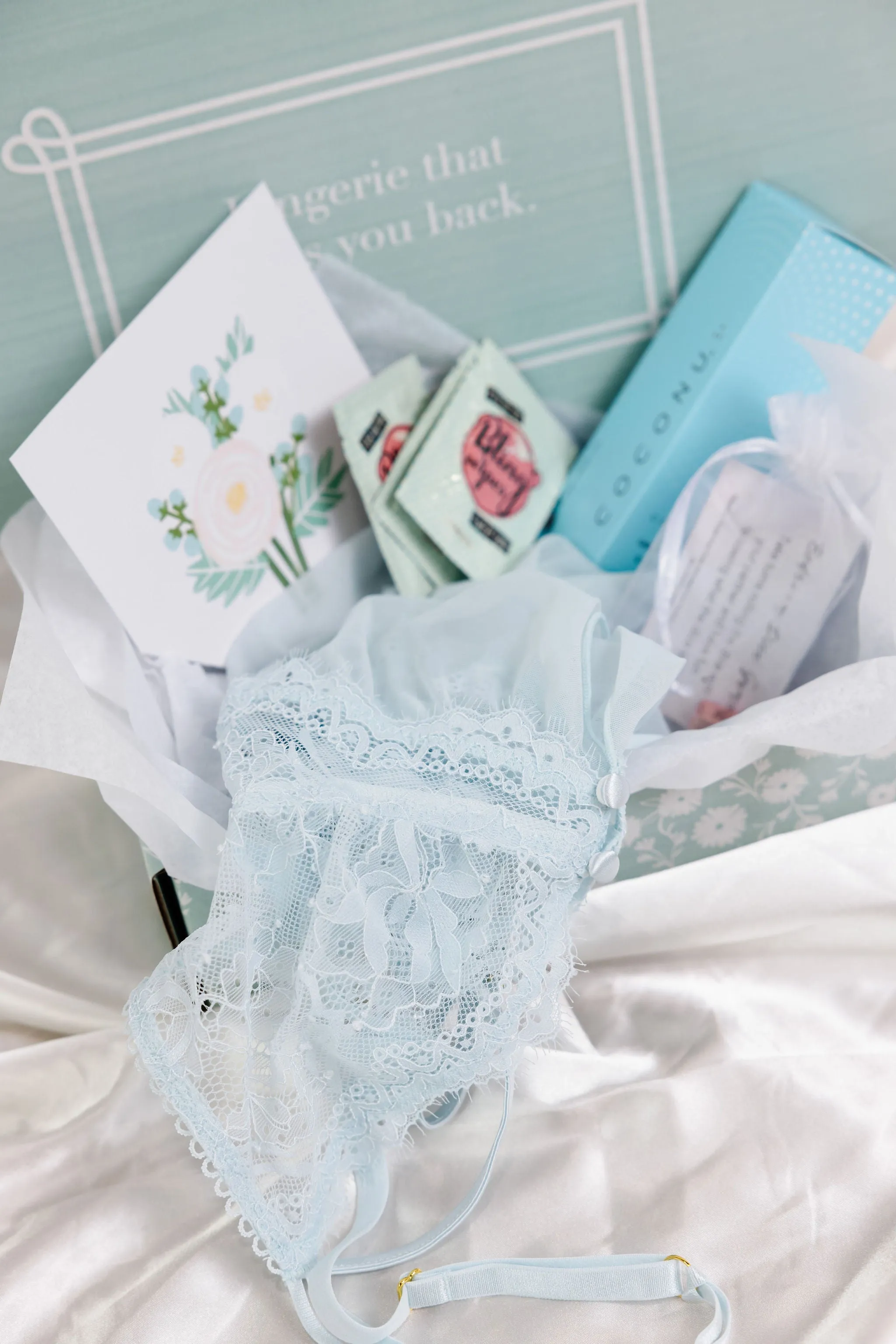 Bridal Bundle: Eyelash Lace Crotchless Teddy - Something Blue