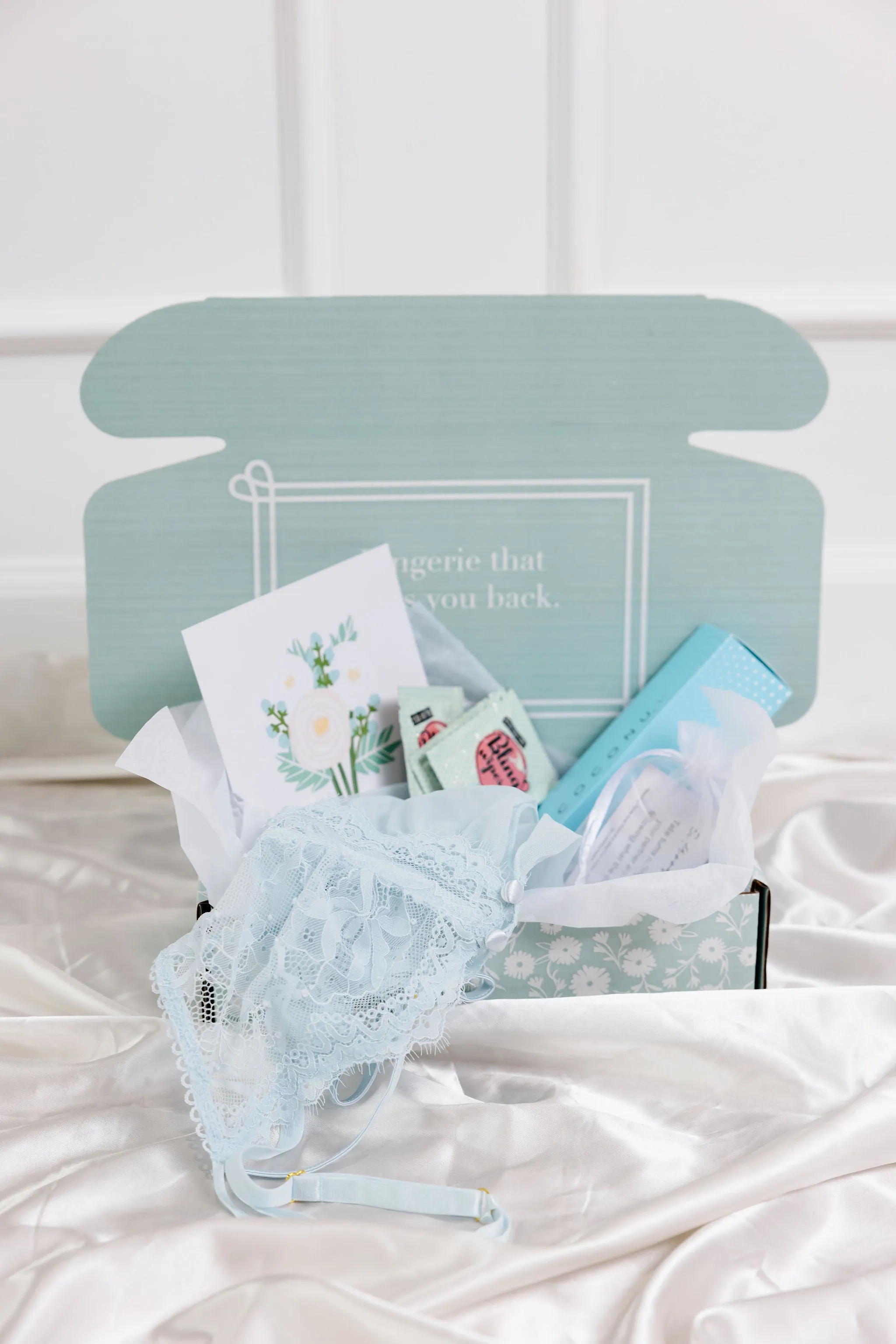 Bridal Bundle: Eyelash Lace Crotchless Teddy - Something Blue