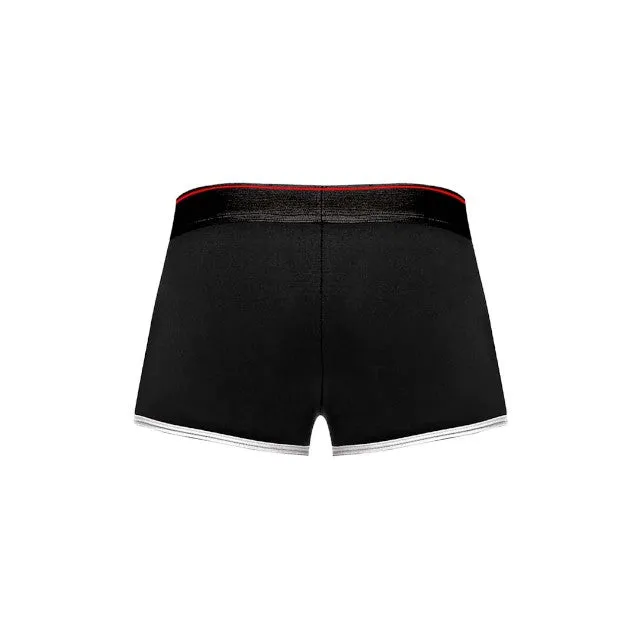 Chilot sexy bărbați MALE POWER Retro Sport. din bumbac. design cu dungi subțiri albe. mărime L. negru cu roșu