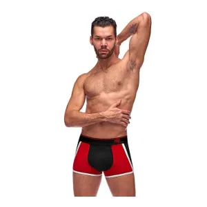 Chilot sexy bărbați MALE POWER Retro Sport. din bumbac. design cu dungi subțiri albe. mărime L. negru cu roșu