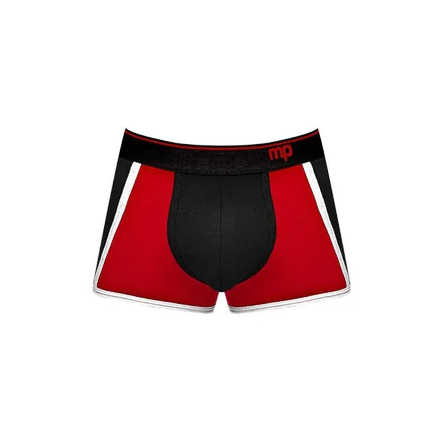 Chilot sexy bărbați MALE POWER Retro Sport. din bumbac. design cu dungi subțiri albe. mărime M. negru cu roșu
