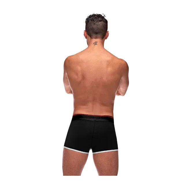 Chilot sexy bărbați MALE POWER Retro Sport. din bumbac. design cu dungi subțiri albe. mărime M. negru cu roșu