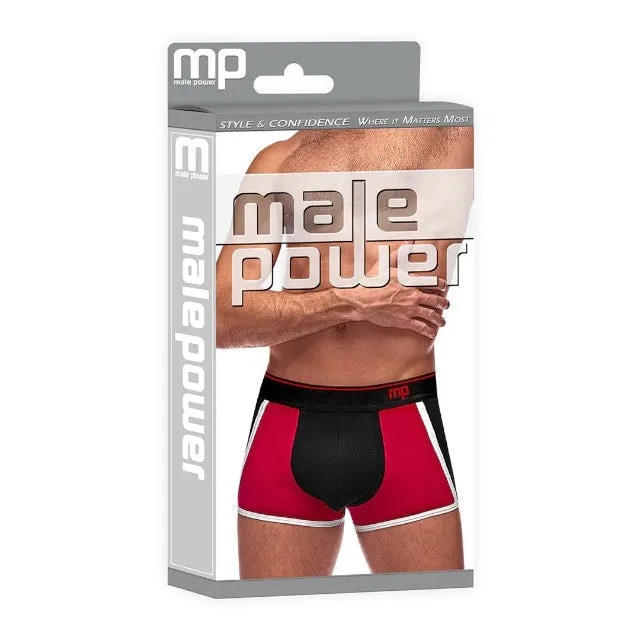Chilot sexy bărbați MALE POWER Retro Sport. din bumbac. design cu dungi subțiri albe. mărime M. negru cu roșu