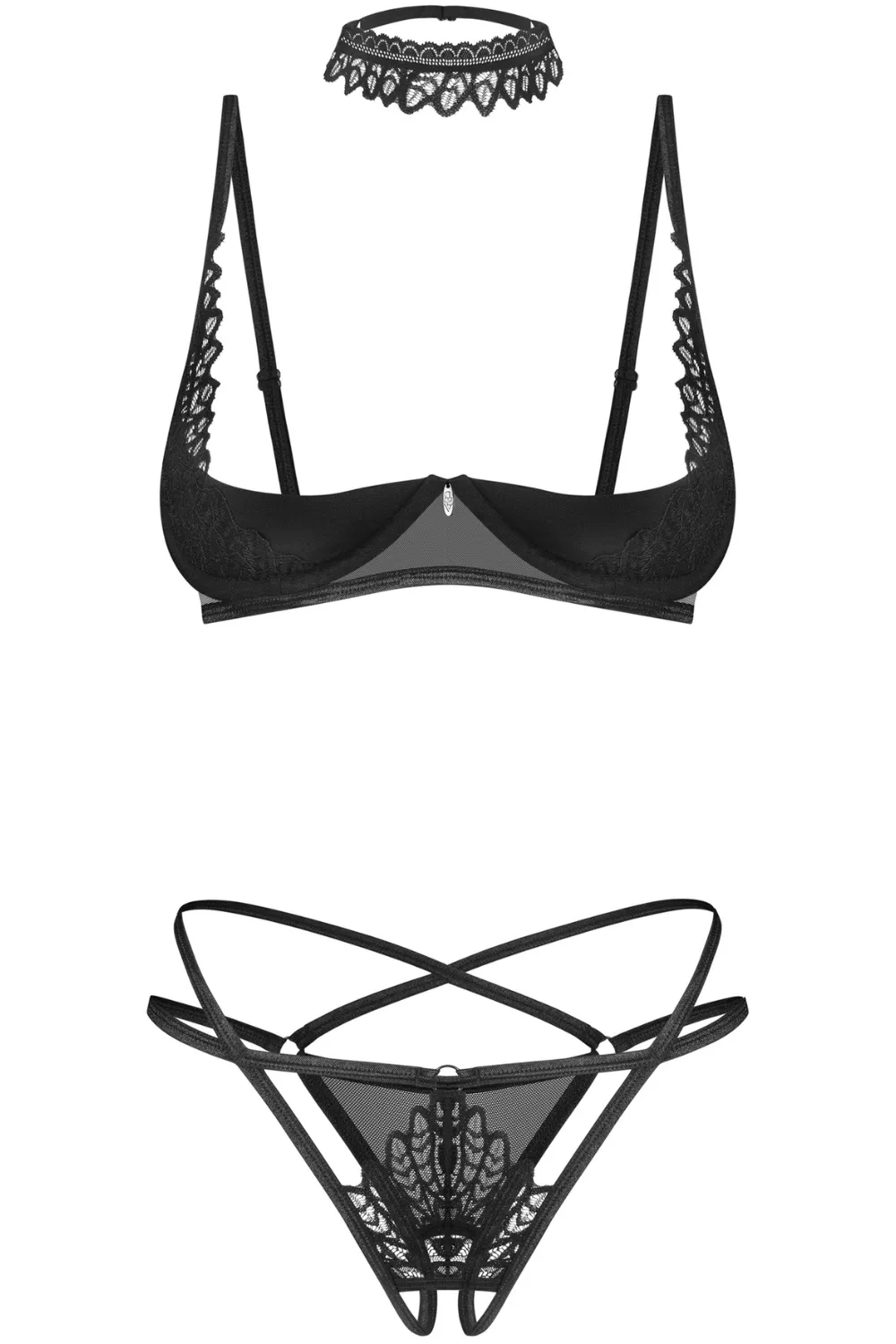 Donarella Choker. Open Bra & Crotchless Thong