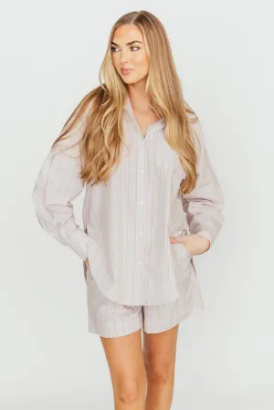 Dove Stripe Shirt in Almond/Scarlet