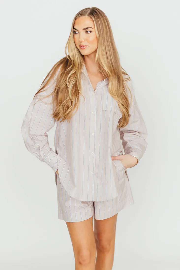 Dove Stripe Shirt in Almond/Scarlet