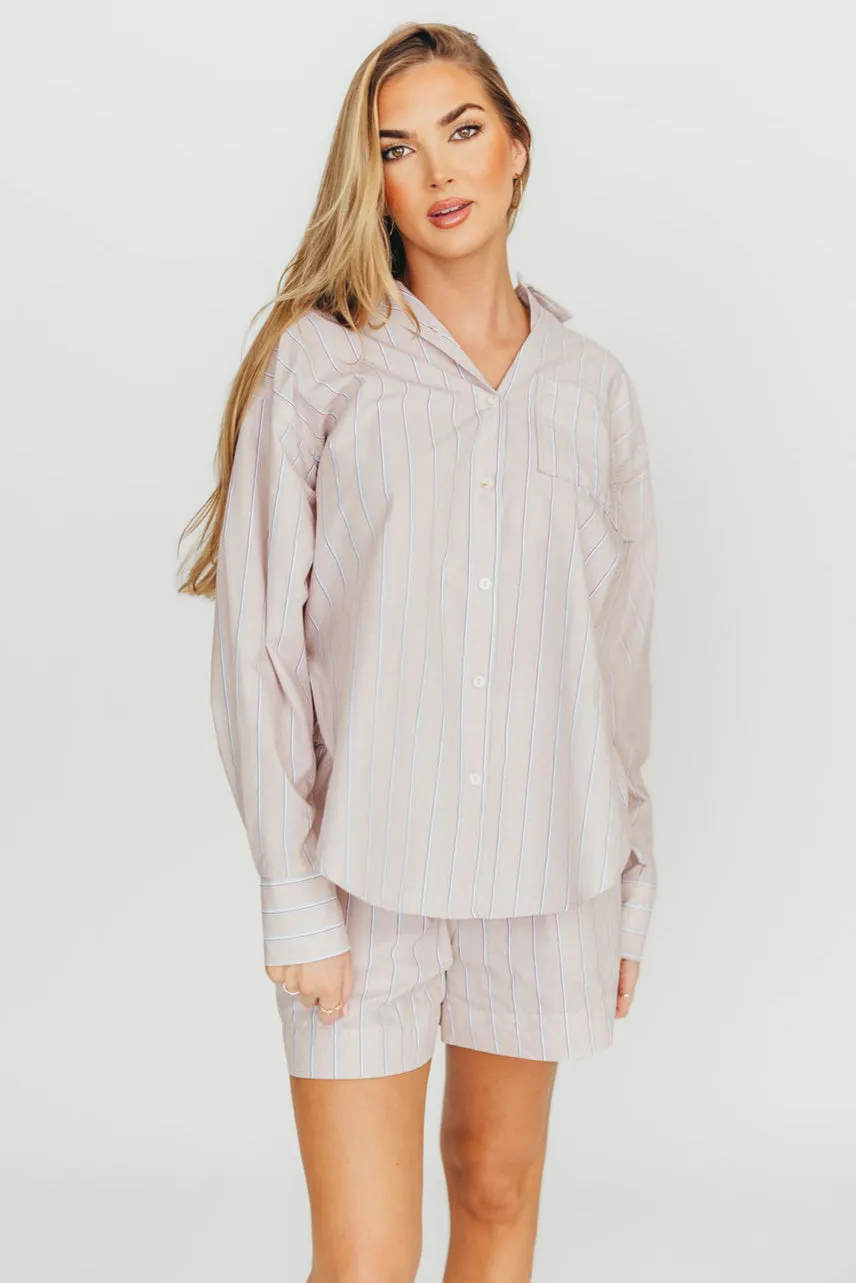 Dove Stripe Shirt in Almond/Scarlet
