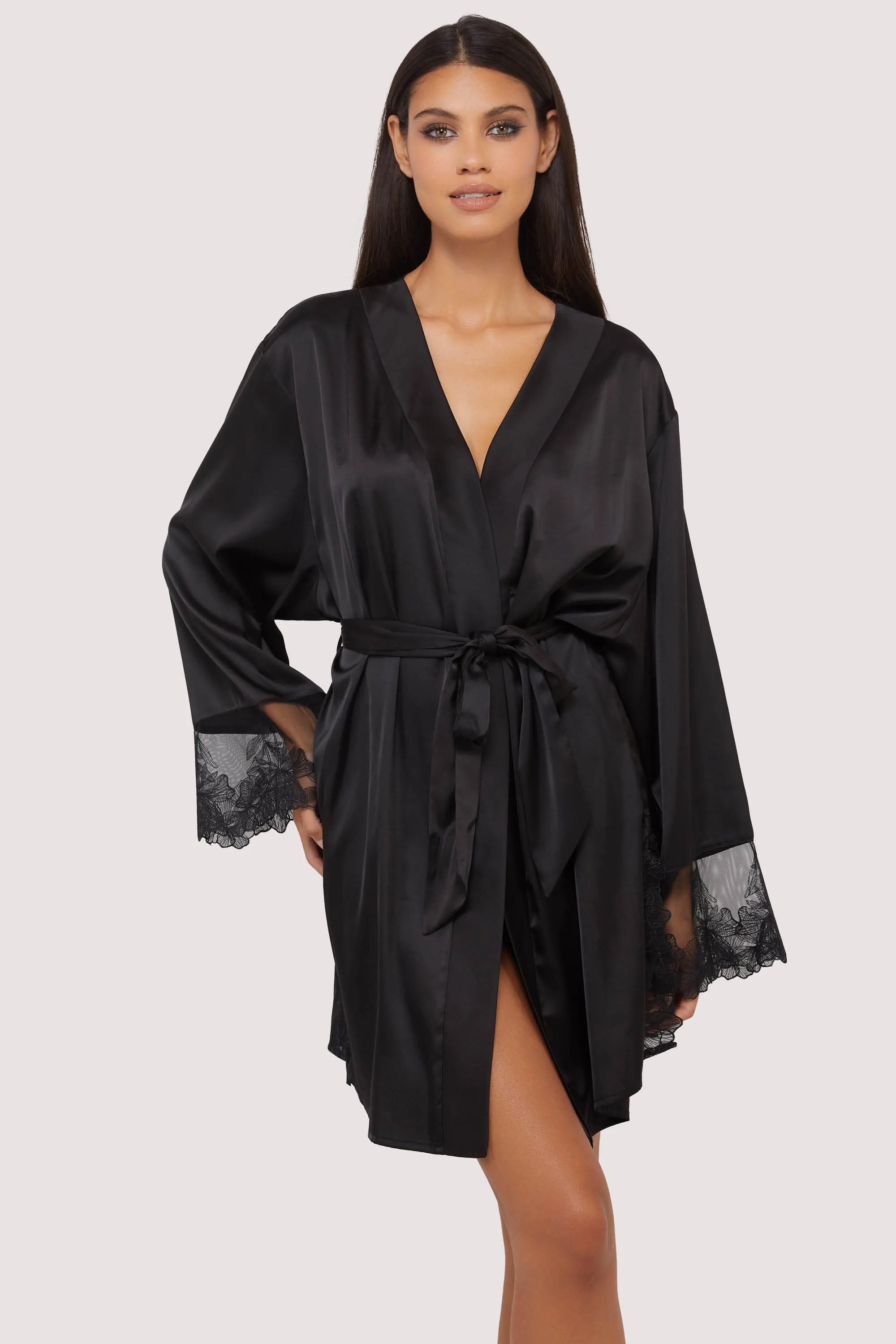 Eleanor Black Satin & Embroidery Robe