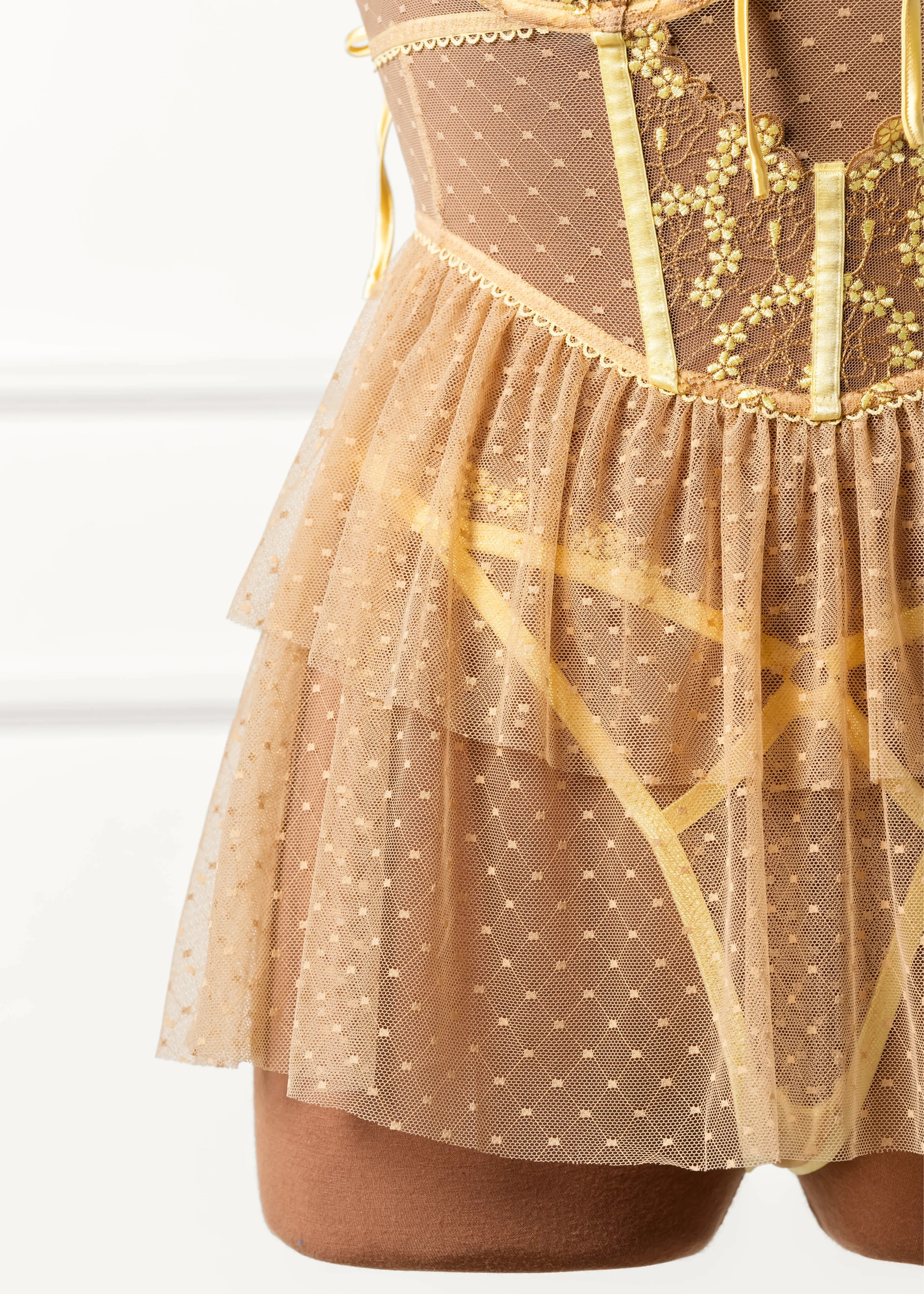 Embroidered Bustier Tiered Babydoll - Lemon Chiffon
