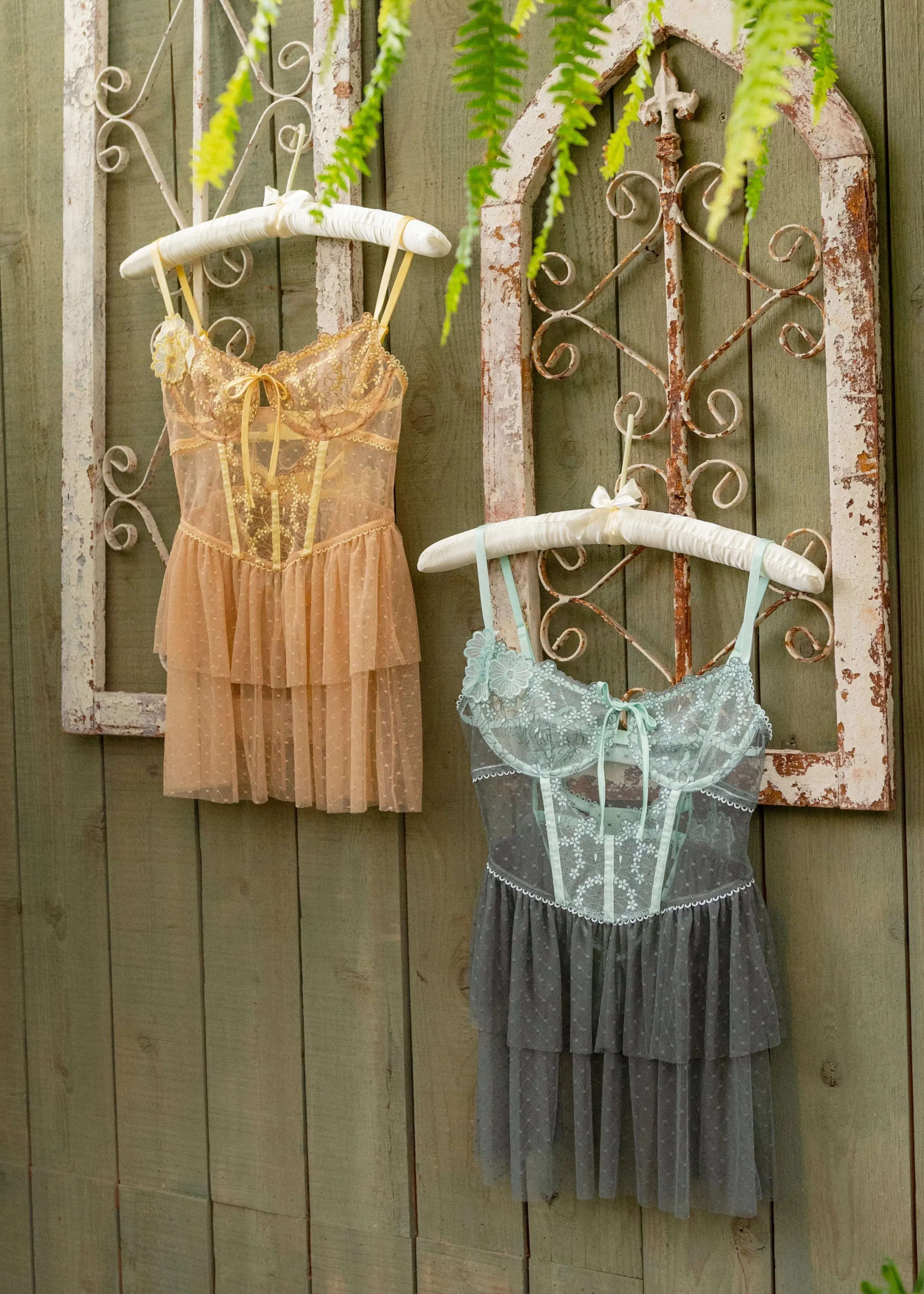 Embroidered Bustier Tiered Babydoll - Lemon Chiffon