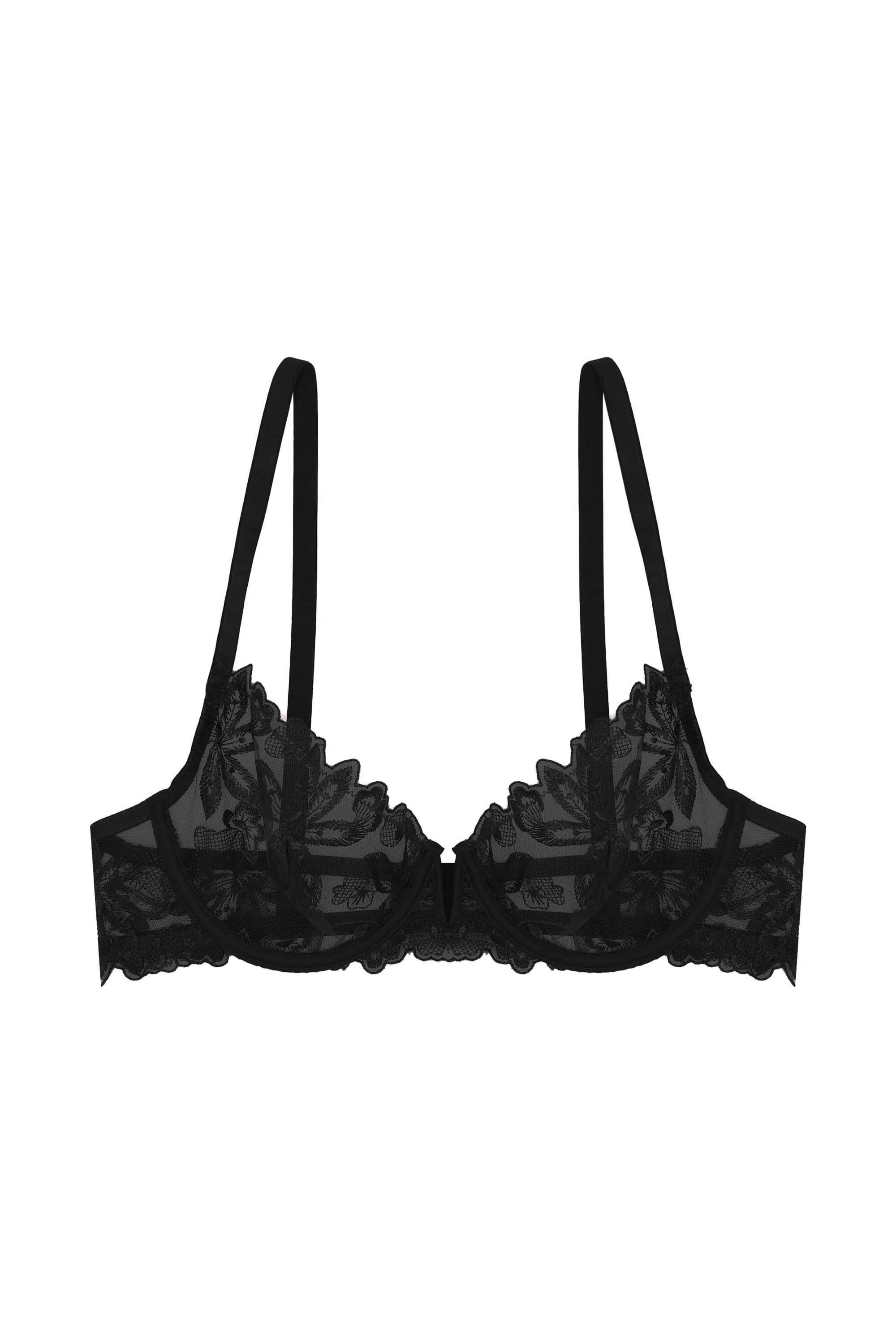 Eva Black Graphic Embroidery Balconette Bra