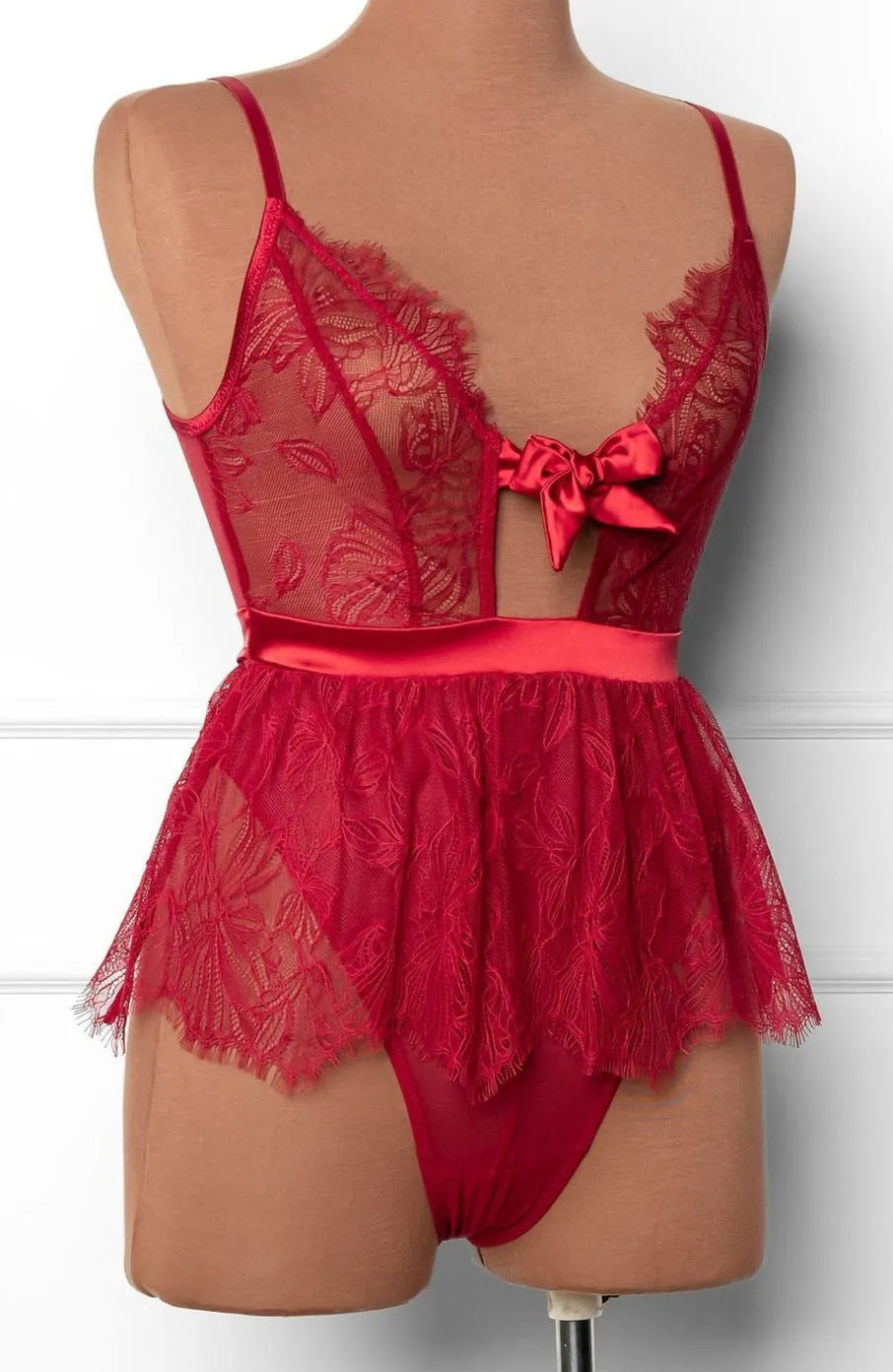 Eyelash Lace Crotchless Teddy - Red