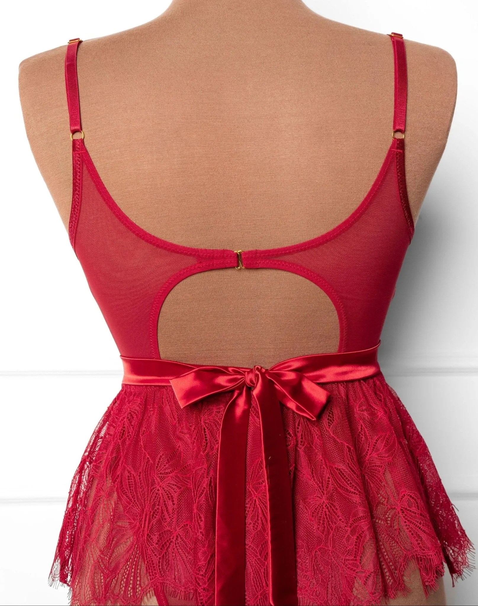 Eyelash Lace Crotchless Teddy - Red