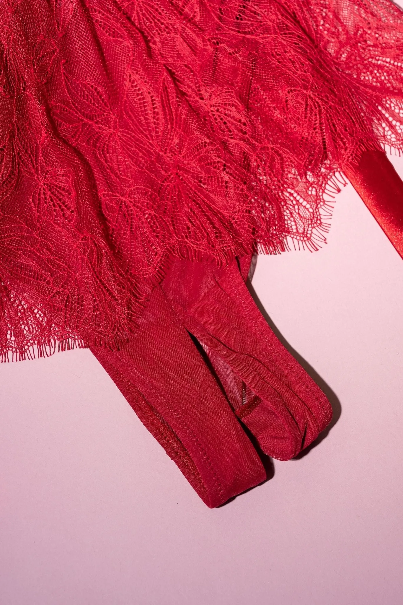 Eyelash Lace Crotchless Teddy - Red