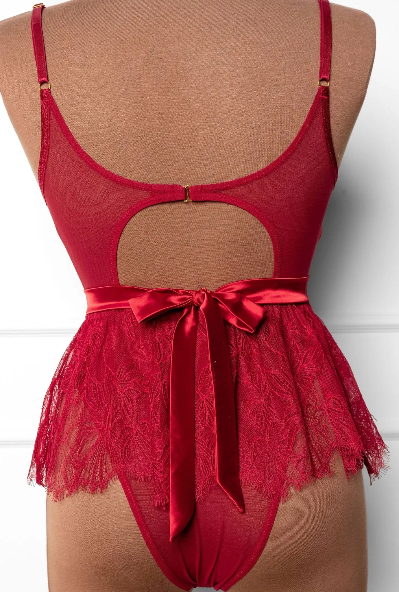 Eyelash Lace Crotchless Teddy - Red