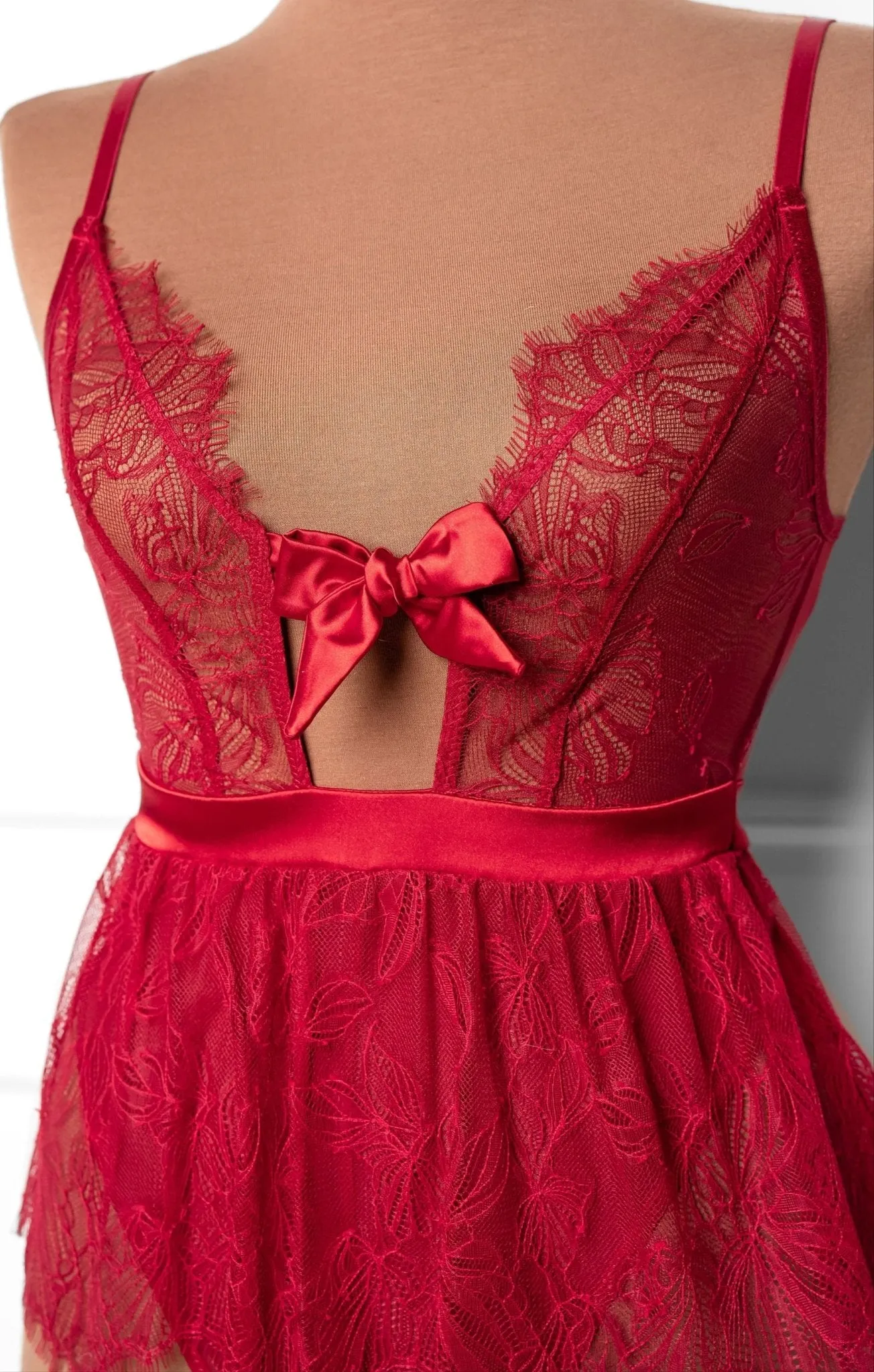 Eyelash Lace Crotchless Teddy - Red