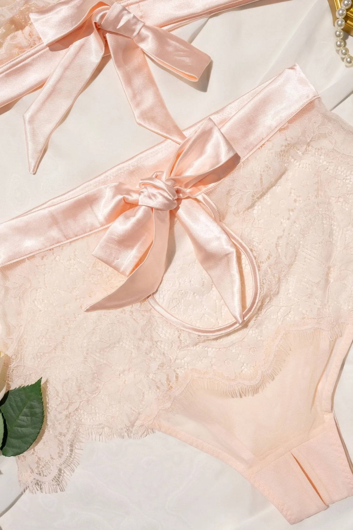 Eyelash Lace High Waist Crotchless Panty - Champagne