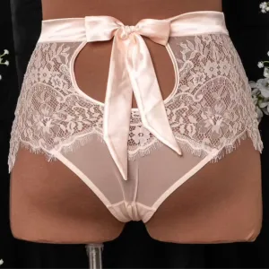 Eyelash Lace High Waist Crotchless Panty - Champagne