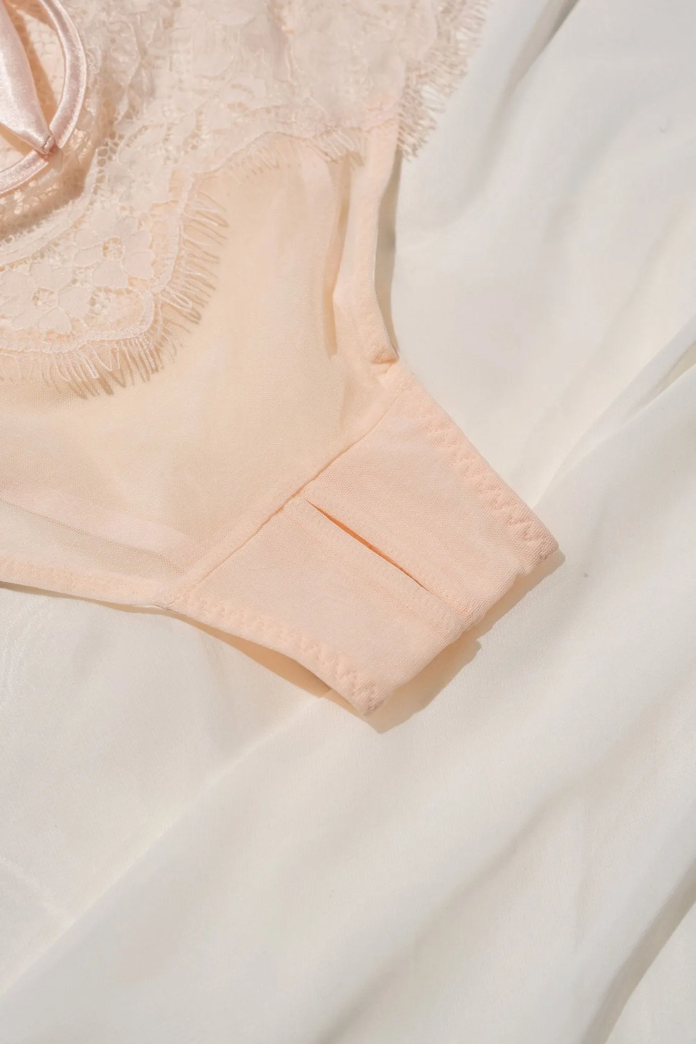 Eyelash Lace High Waist Crotchless Panty - Champagne