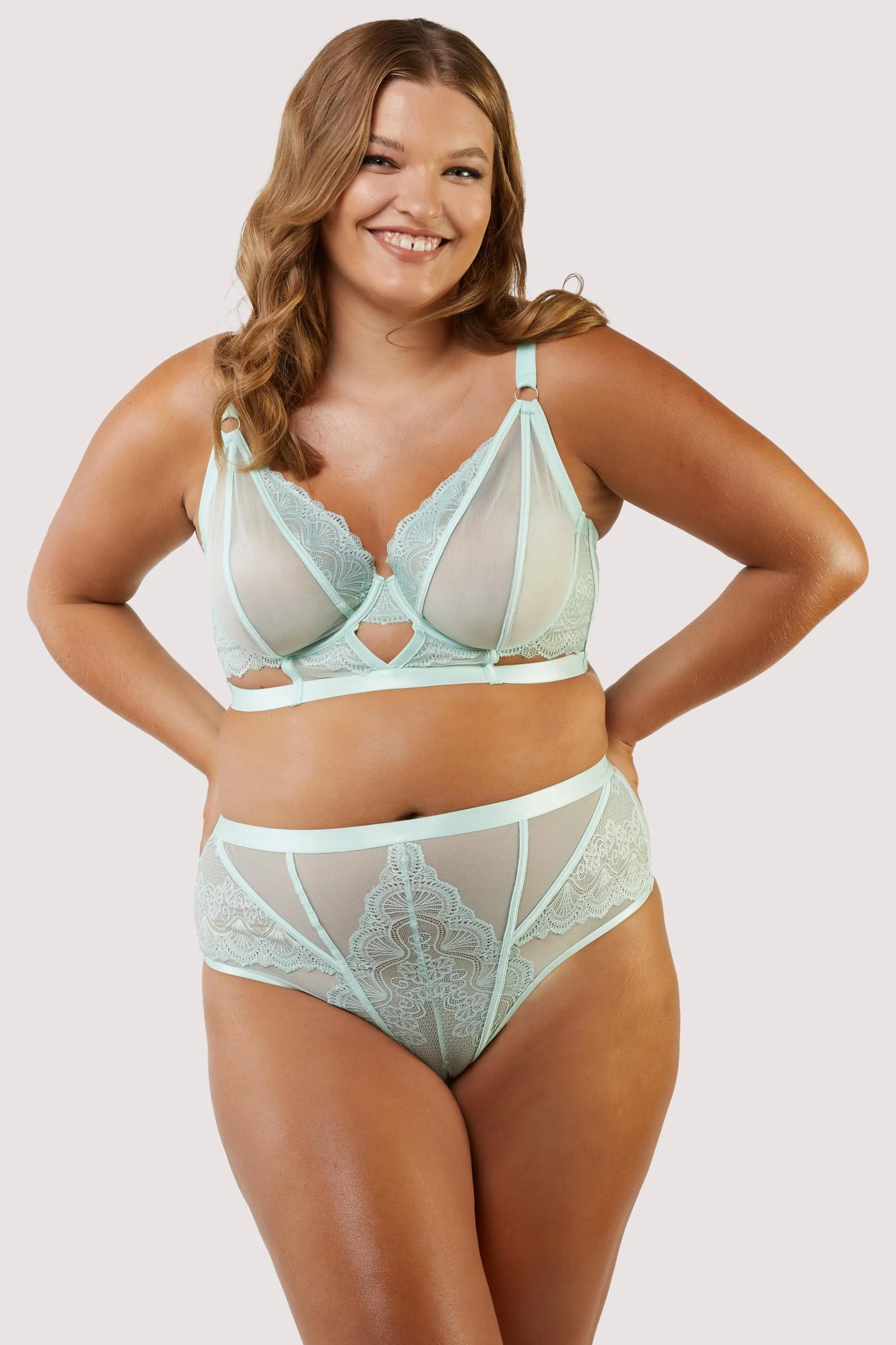 Fenella Aqua Lace and Net High Waist Brief