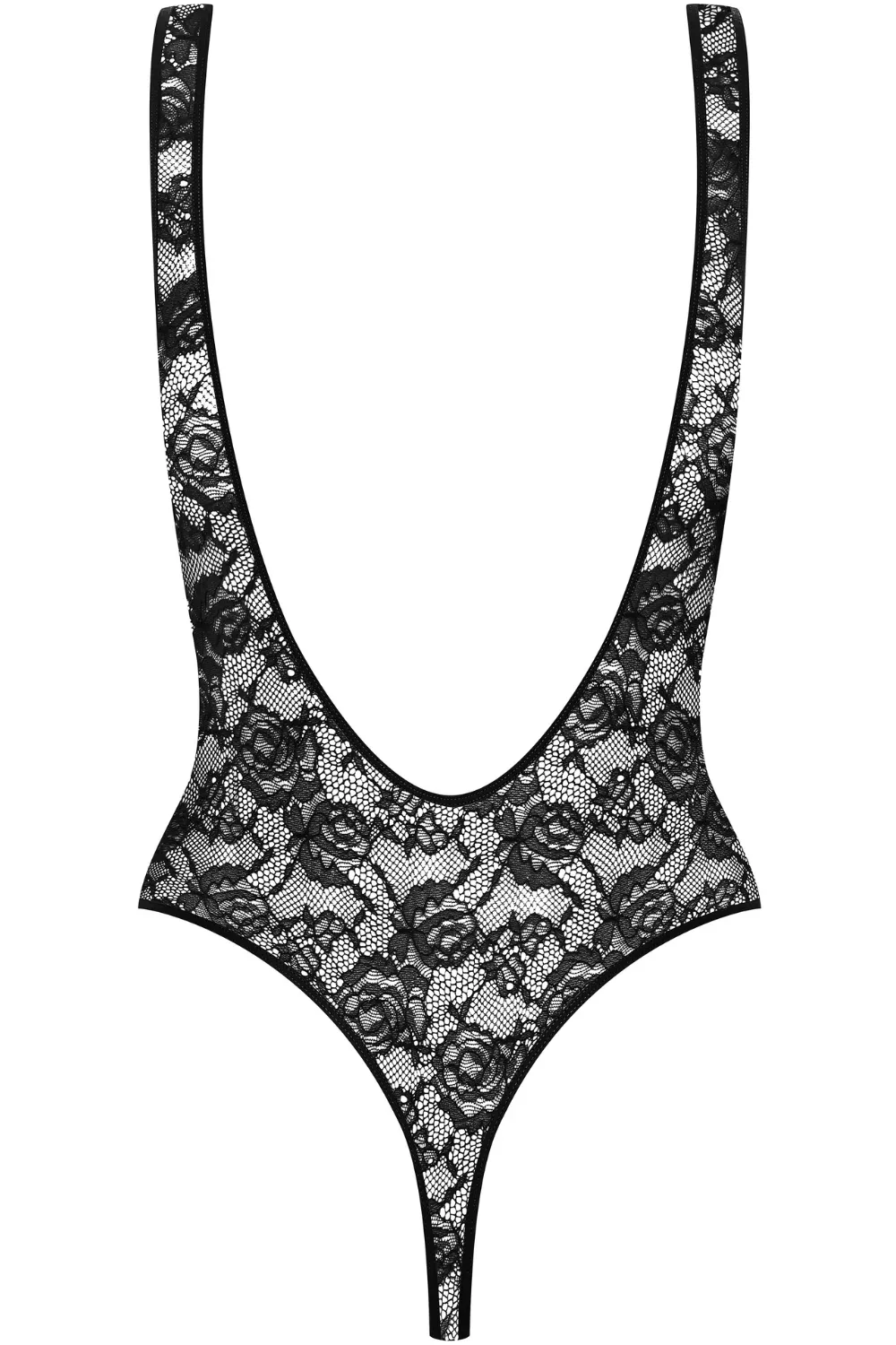 Flashback Lace Open Back Thong Bodysuit Black