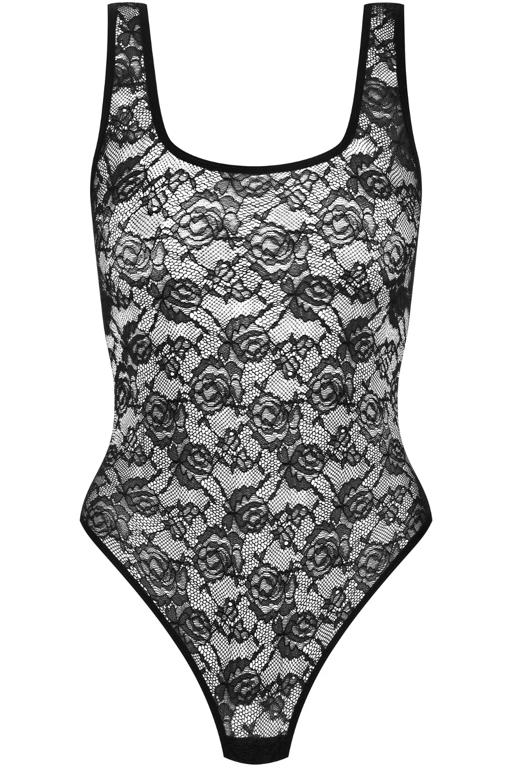 Flashback Lace Open Back Thong Bodysuit Black