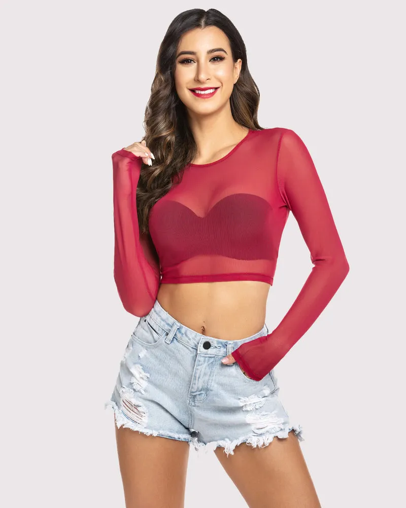 Floral Mesh Sheer Crop Top