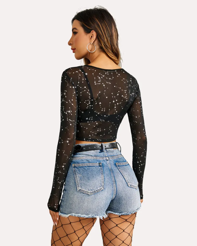 Floral Mesh Sheer Crop Top
