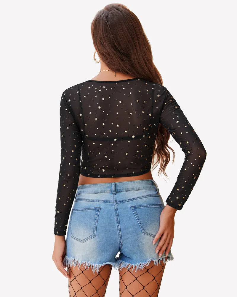 Floral Mesh Sheer Crop Top
