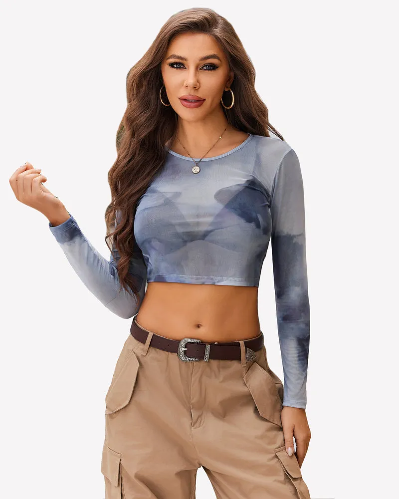 Floral Mesh Sheer Crop Top
