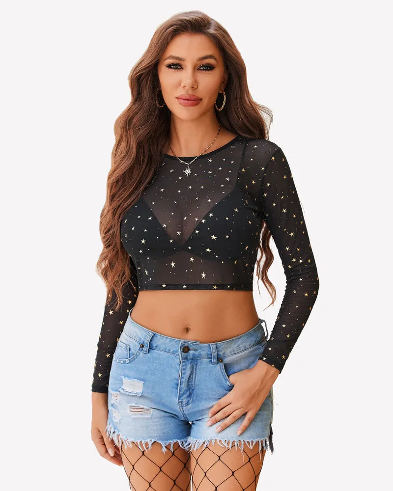 Floral Mesh Sheer Crop Top
