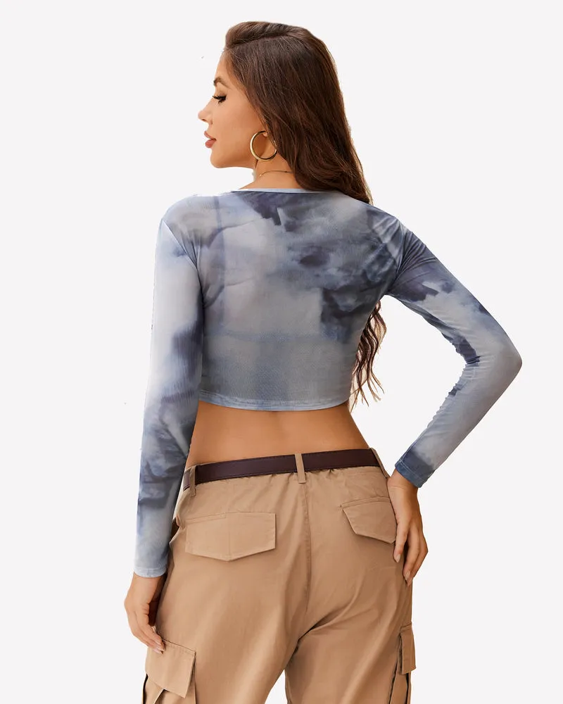Floral Mesh Sheer Crop Top