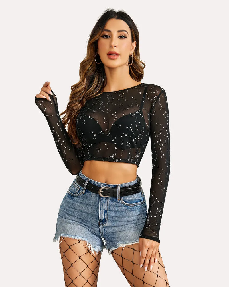Floral Mesh Sheer Crop Top